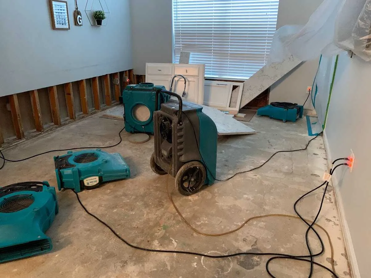 Dehumidifier in flood-cut room for Water Extraction & Removal in Gypsum